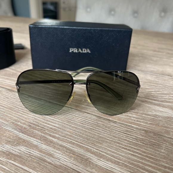 Prada Aviator Sunglasses with gunmetal and light green Finish main image 4